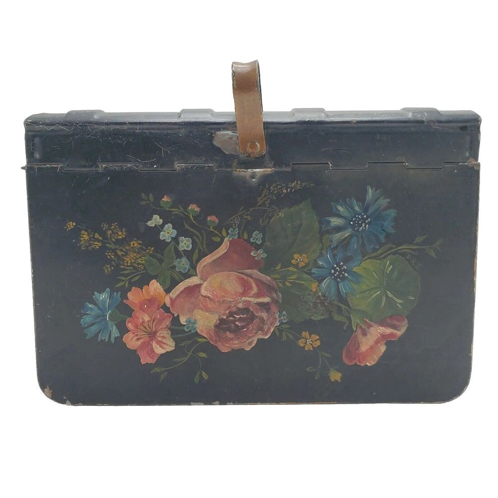 Antique Vintage Tole Painted~Rose Cottage‎ Design Crumb Catcher~Silent Butler